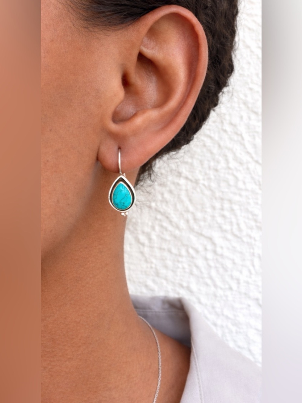 Silver Teardrop Turquoise Earrings - Women Jewelry